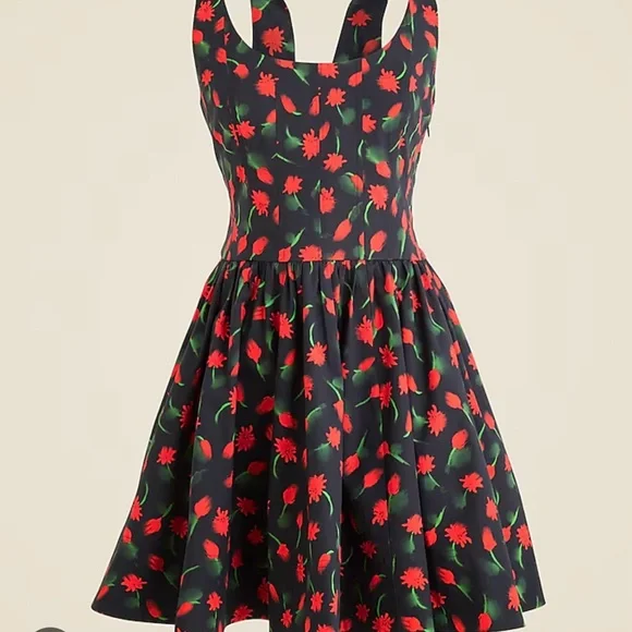J. Crew | Dresses | J Crew Black Dress With Red Floral Pattern | Poshmark